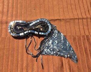 custom black and silver chains, links double closure brooch
